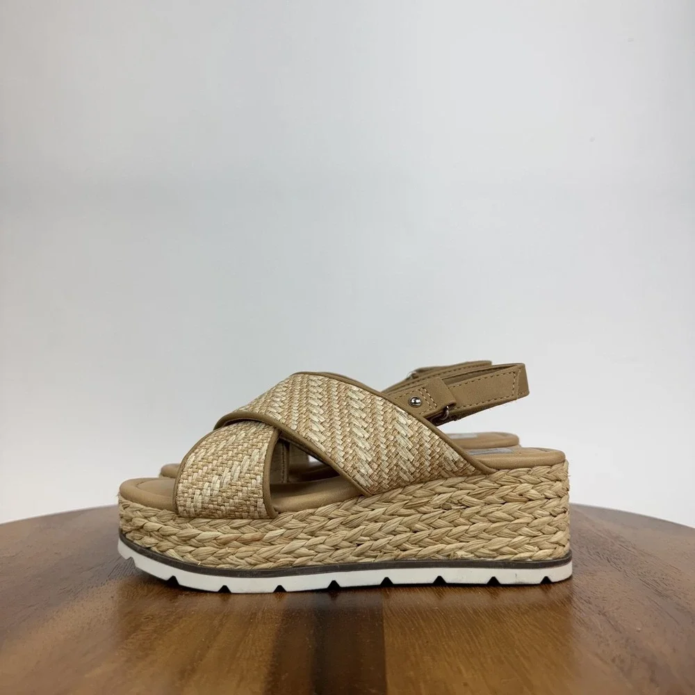 Big Kids Dolce Vita Varden Beige Raffia Platform Espadrille Sandals Size 2 Y GUC